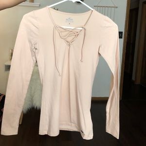 Light pink, Hollister long sleeve lace up top